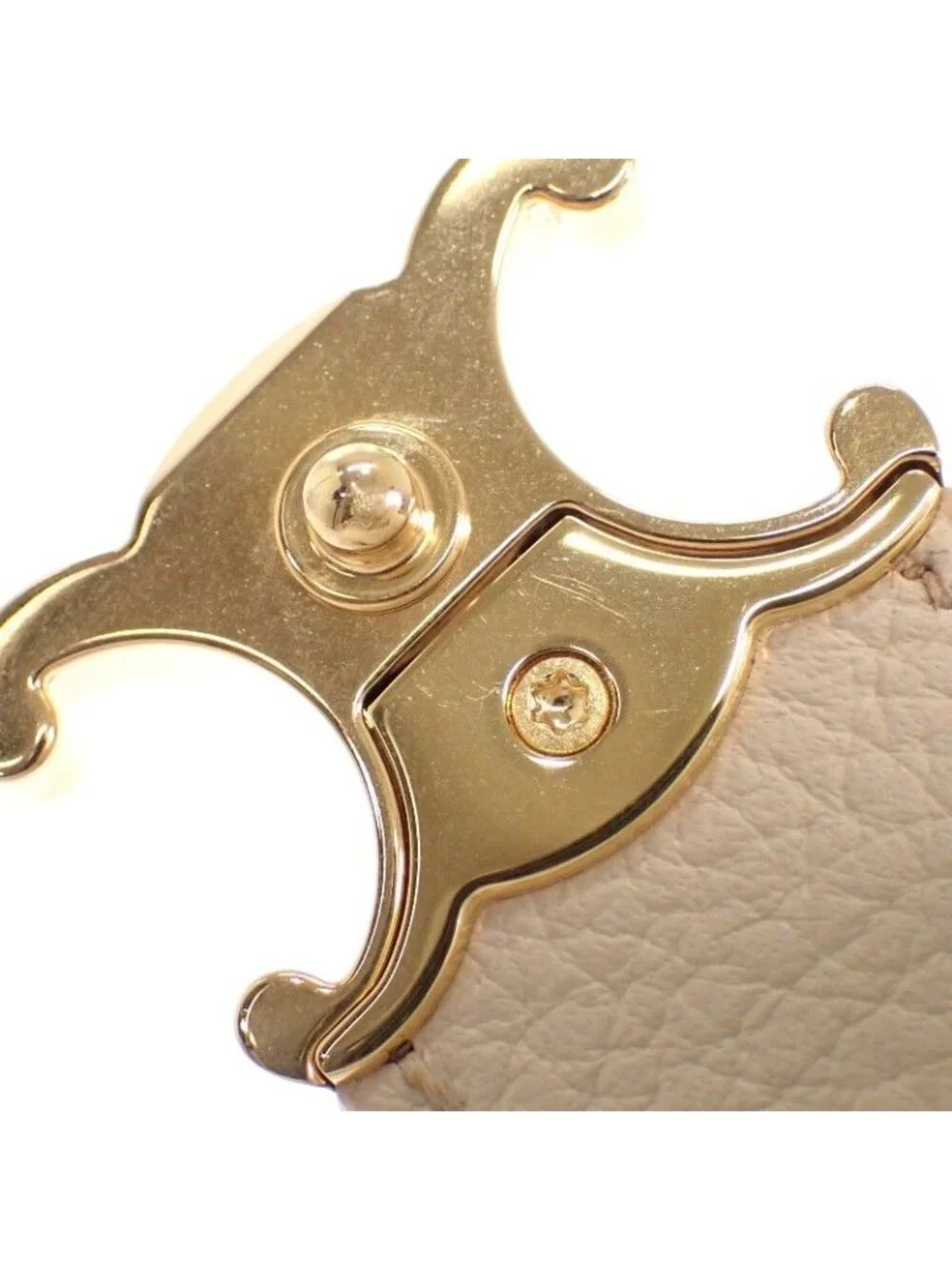 Celine Fine Strap Wallet Trifold Calfskin Beige Cream Triomphe Gold Included